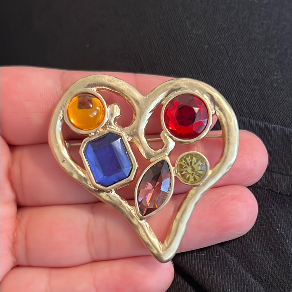 Gold Heart Gemstone Brooch